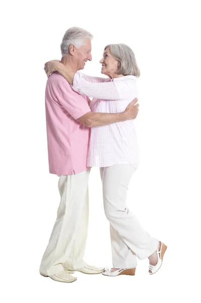 Portrait Couple Personnes Âgées Embrassant Isolé Sur Fond Blanc Pleine — Photo