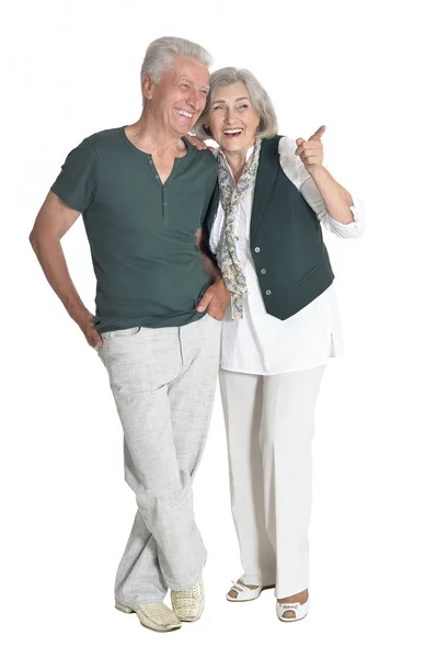 Porträt Eines Älteren Paares Das Etwas Isoliertes Auf Weißem Hintergrund — Stockfoto