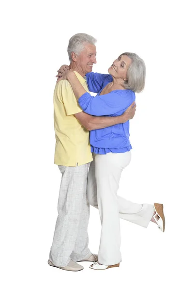 Portrait Senior Couple Hugging Isolated White Background Full Length Royalty Free Stock Images