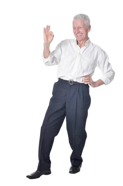 Portret Van Volledige Lengte Van Senior Man Weergegeven Geïsoleerd Witte — Stockfoto