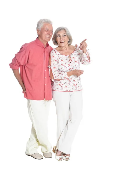Portret Van Senior Paar Wijzen Geïsoleerd Een Witte Achtergrond Volledige — Stockfoto