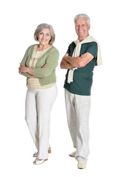 Portrait Senior Couple Posing Isolated White Background Full Length — Stock Photo, Image