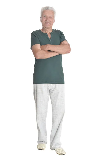 Portrait Senior Man Posing Isolated White Background Full Length — Stock Photo, Image