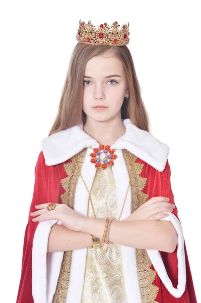 Niña Feliz Traje Carnaval Posando Aislada Sobre Fondo Blanco —  Fotos de Stock