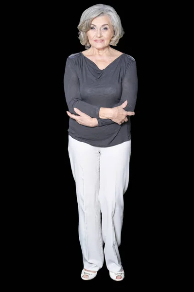 Happy Senior Woman Posing Isolated Back Background — Stock Photo, Image