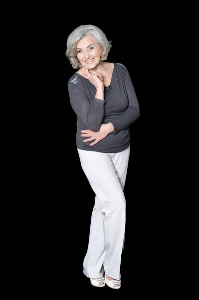Happy Senior Woman Posing Isolated Back Background — Stock Photo, Image