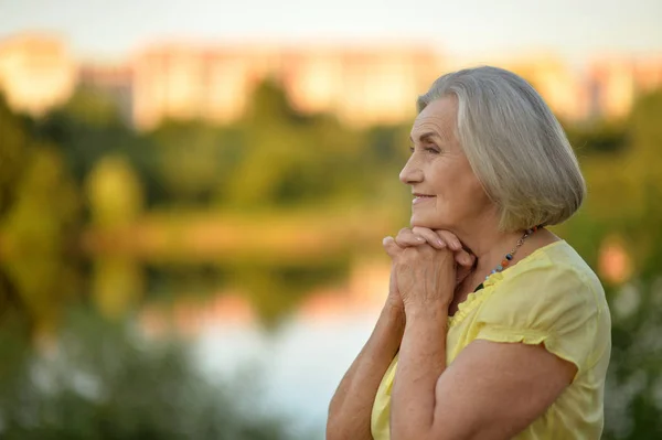 Happy Elderly Woman Posing Outdoors — Stock Photo, Image