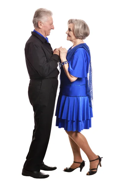 Portrait Beautiful Senior Couple Dancing Isolated White Background — Stock Photo, Image