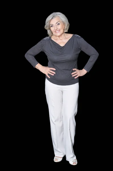 Senior Woman Posing Isolated Back Background — Stock Photo, Image