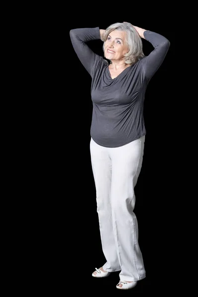 Happy Senior Woman Posing Isolated Back Background — Stock Photo, Image