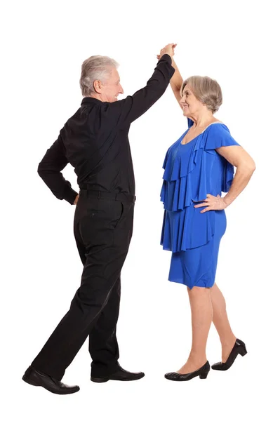 Retrato Hermosa Pareja Mayor Bailando Aislada Sobre Fondo Blanco — Foto de Stock