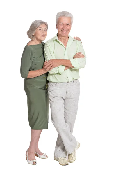 Portret Senior Para Piękny Przytulanie Izolowana Białym Tle — Zdjęcie stockowe