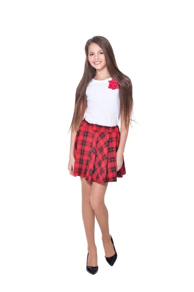 Beautiful Girl Skirt Posing Isolated White Background — Stock Photo, Image