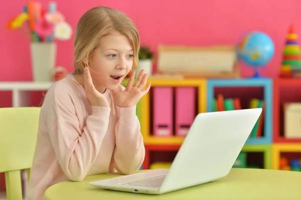 Девушка с помощью современного ноутбука — стоковое фото