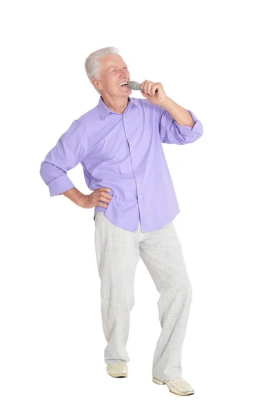 Mature man with microphone — Stock Photo, Image