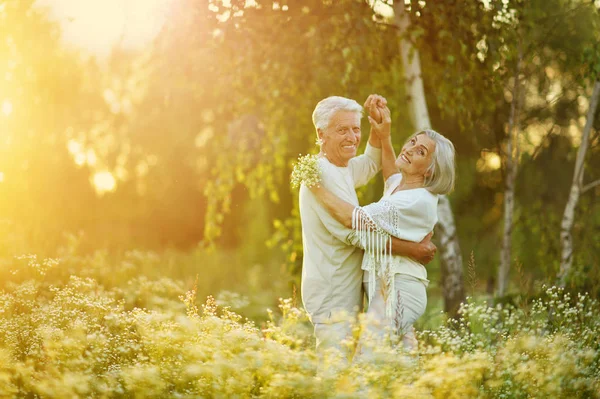 Amare Coppia Matura Ballare Nel Parco Estivo — Foto Stock