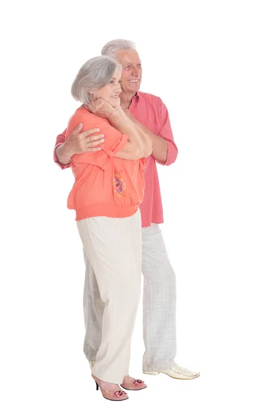 Portret Van Senior Paar Poseren Geïsoleerd Witte Achtergrond — Stockfoto