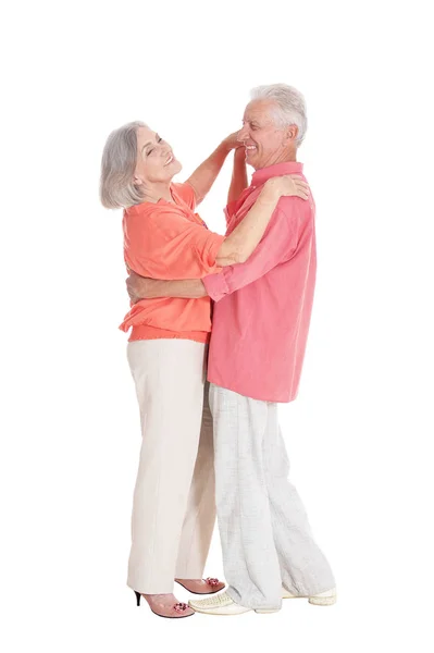 Retrato Casal Sênior Dançando Isolado Fundo Branco — Fotografia de Stock