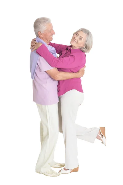 Portrait Couple Personnes Âgées Posant Isolées Sur Fond Blanc — Photo