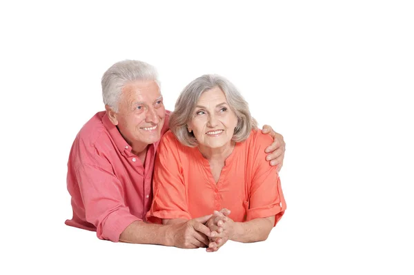 Porträt Eines Älteren Paares Posiert Isoliert Auf Weißem Hintergrund — Stockfoto