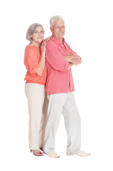 Porträt Eines Älteren Paares Posiert Isoliert Auf Weißem Hintergrund — Stockfoto