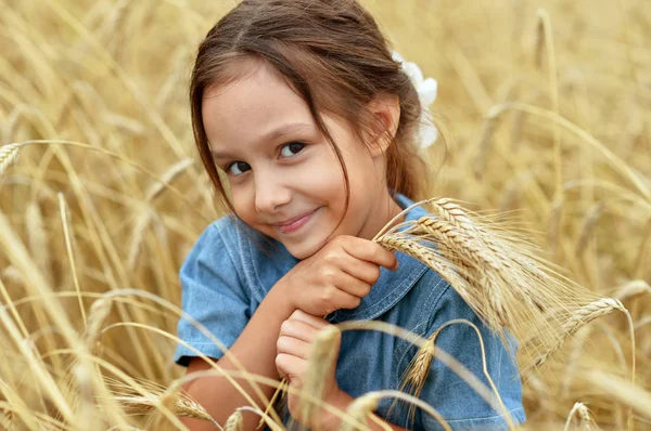 Söt Liten Flicka Vetefält — Stockfoto