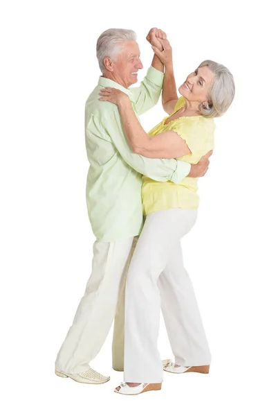 Portret Van Senior Paar Dansen Geïsoleerd Witte Achtergrond — Stockfoto