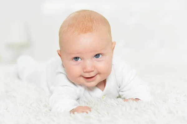 Cute Beautiful Baby Boy Bed — Stock Photo, Image