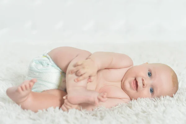 Cute Beautiful Baby Boy Bed — Stock Photo, Image