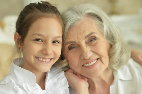 Happy Grandmother Granddaughter Posing Together — Stock Photo, Image
