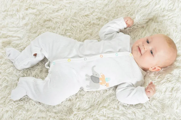 Cute Beautiful Baby Boy Bed — Stock Photo, Image