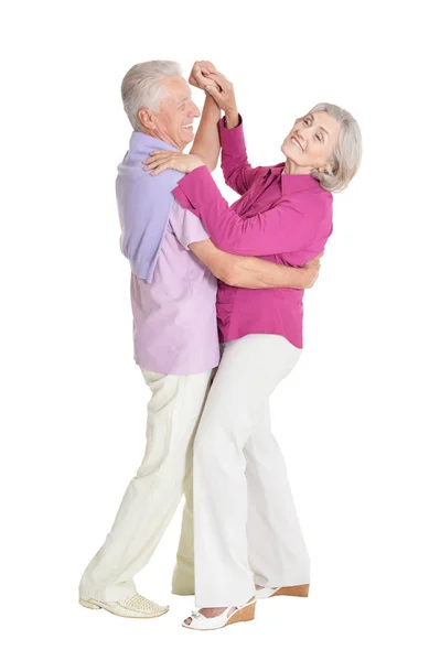 Beyaz Arka Plan Üzerinde Izole Portre Kıdemli Çiftin Dans — Stok fotoğraf