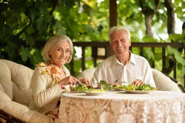 Felice Coppia Anziana Avendo Diner — Foto Stock