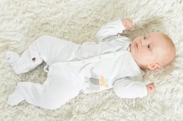 Cute Beautiful Baby Boy Bed — Stock Photo, Image
