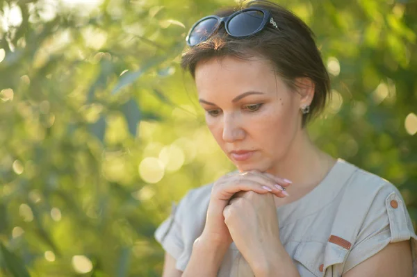 Portrait Sad Young Woman Outdoors — Stock Photo, Image