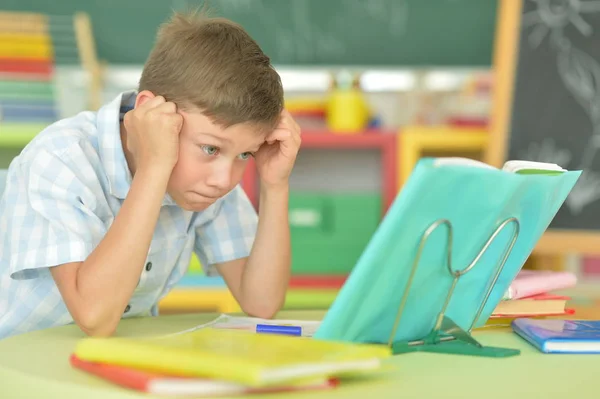 Concentrated Boy Doing Homework Desk — Stock Photo, Image