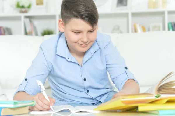 男孩在家做家庭作业 — 图库照片