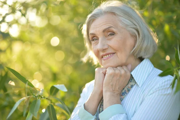 Happy Elderly Woman Posing Outdoors — Stock Photo, Image