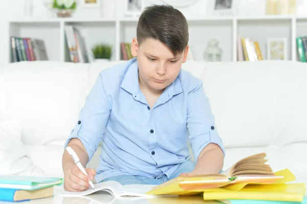 Jongen Huiswerk Thuis Onderwijs — Stockfoto