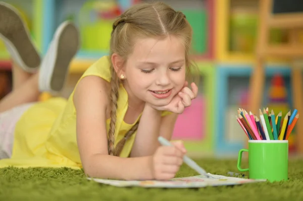 Cute Girl Drawing Home — Stock Photo, Image