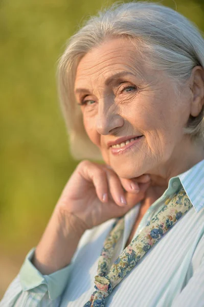 Feliz Sonriente Anciana Posando Aire Libre — Foto de Stock