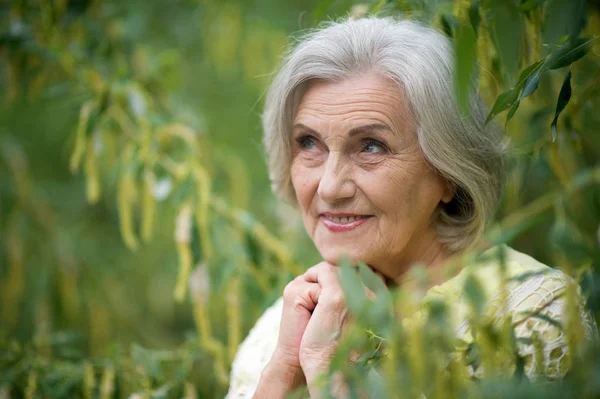 Parkta Poz Mutlu Yaşlı Kadın — Stok fotoğraf