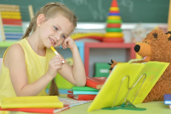 Studentessa Emotiva Che Compiti Classe — Foto Stock