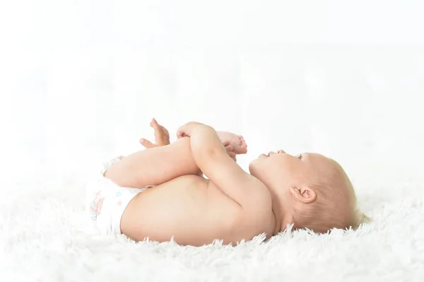 Cute Beautiful Baby Boy Bed — Stock Photo, Image