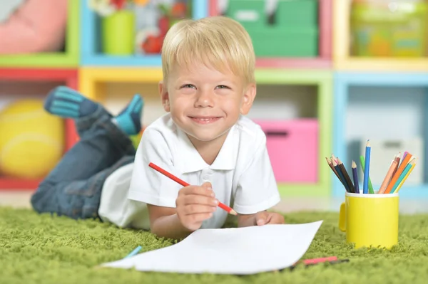 Πορτρέτο Του Χαριτωμένο Μικρό Αγόρι Σχέδιο Μολύβια — Φωτογραφία Αρχείου
