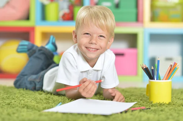 Πορτρέτο Του Χαριτωμένο Μικρό Αγόρι Σχέδιο Μολύβια — Φωτογραφία Αρχείου