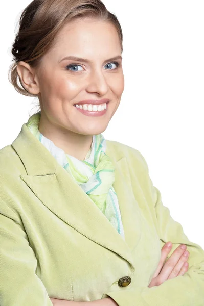 Retrato Hermosa Mujer Negocios Posando Aislada Sobre Blanco — Foto de Stock