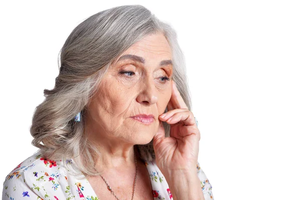 Triste Mujer Mayor Aislada Sobre Fondo Blanco — Foto de Stock