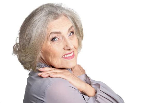 Beautiful Senior Woman Posing Isolated White Background — Stock Photo, Image