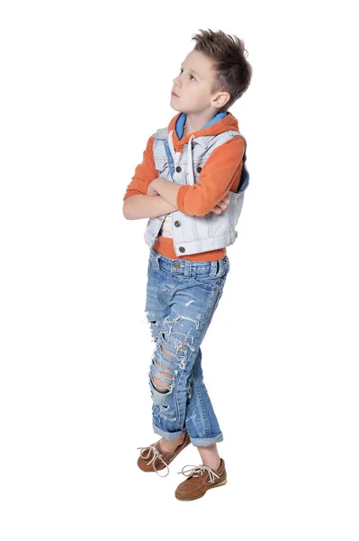 Симпатичный Мальчик Позирует Изолированным Белом Фоне — стоковое фото